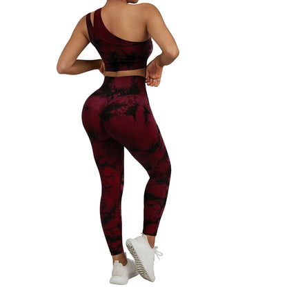 Conjuntos de Yoga de un hombro para mujer, ropa deportiva para gimnasio, mallas de cintura alta, trajes de gimnasio para entrenamiento, ropa deportiva para Fitness, trajes de Yoga