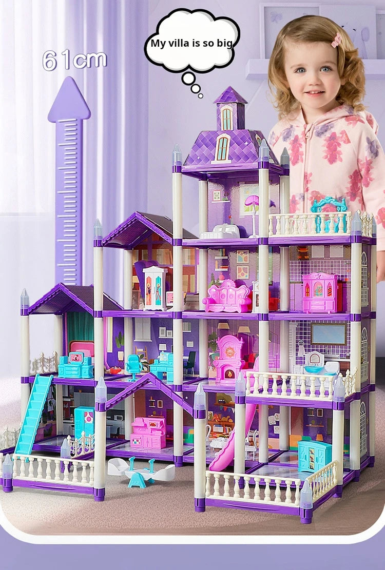 3D DIY Fantasía Princesa Castillo Villa Conjunto de casa de muñecas Juguetes, Juguetes para el hogar para niñas y juguetes para niños 3D