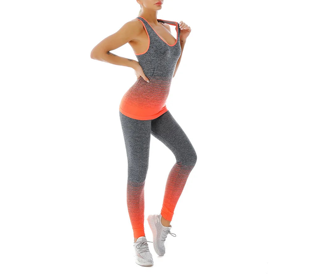 Traje deportivo para mujer, chaleco superelástico con cambio Gradual de Color, pantalones de nueve puntos, ropa deportiva, traje de Yoga, ropa de entrenamiento para mujer