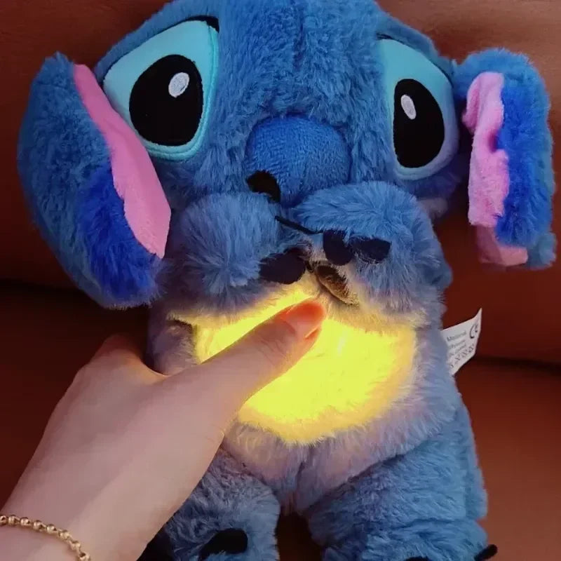 2025 nuevo Lilo & Stitch muñeco de Peluche aliento niño Peluche Kawaii calma juguete Anime bebé música luz juguetes para dormir punto rosa regalos para chico