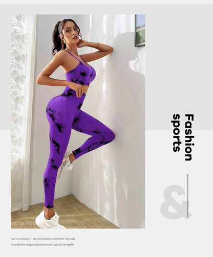 Tie Dye-chándal de Yoga para mujer, conjuntos de Fitness y Yoga, ropa deportiva, sujetador de entrenamiento + Leggings de cintura alta, ropa de gimnasio, trajes deportivos sin costuras