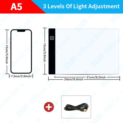 Tablero de copia de dibujo Led de atenuación de 3 niveles para niños, A3, A4, A5, juguete para niños, pintura, crecimiento educativo, regalos creativos para niños