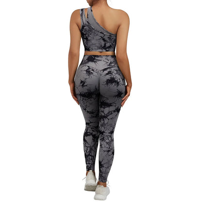 Conjuntos de Yoga de un hombro para mujer, ropa deportiva para gimnasio, mallas de cintura alta, trajes de gimnasio para entrenamiento, ropa deportiva para Fitness, trajes de Yoga