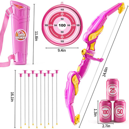 Juego de arco y flecha para niños, juego de juguetes de tiro con arco con luz LED para niños de 4 a 8 a 12 años, con 10 flechas de ventosa, objetivo y carnada