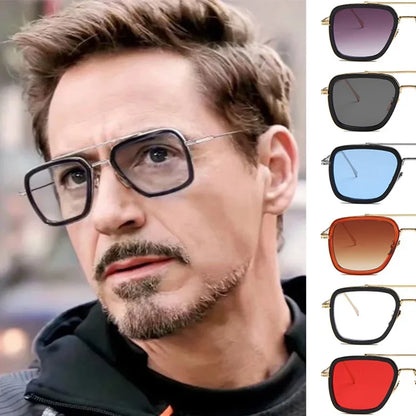 Steam Punk Tony Stark gafas De Sol para hombre y mujer, lentes De Sol a la moda cuadradas, con montura De Metal, a la moda