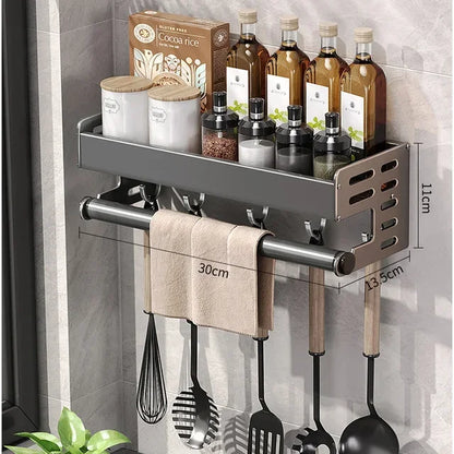 Elegante estante de pared para condimentos de cocina con caja de almacenamiento, estante multifuncional para utensilios domésticos con dispensador de aceite y vinagre