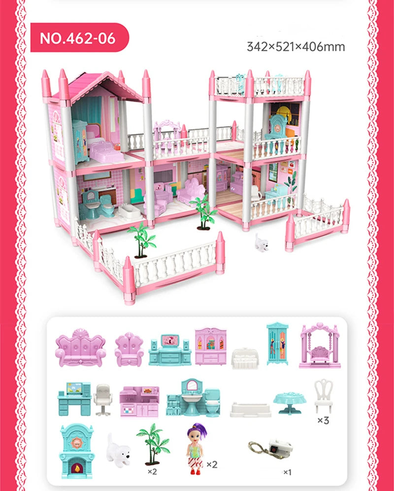 3D DIY sueño princesa Castillo Villa montaje casa de muñecas conjunto juguete niña familia juguete niños música casa de muñecas montaje Villa casa