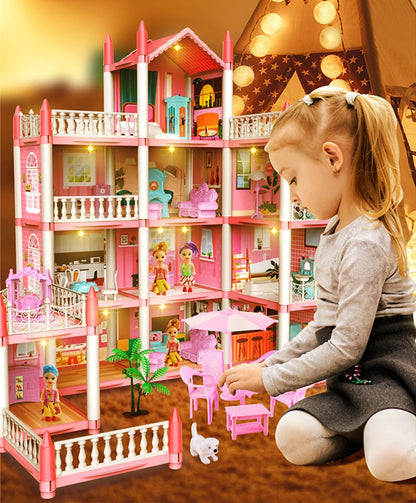 3D DIY sueño princesa Castillo Villa montaje casa de muñecas conjunto juguete niña familia juguete niños música casa de muñecas montaje Villa casa