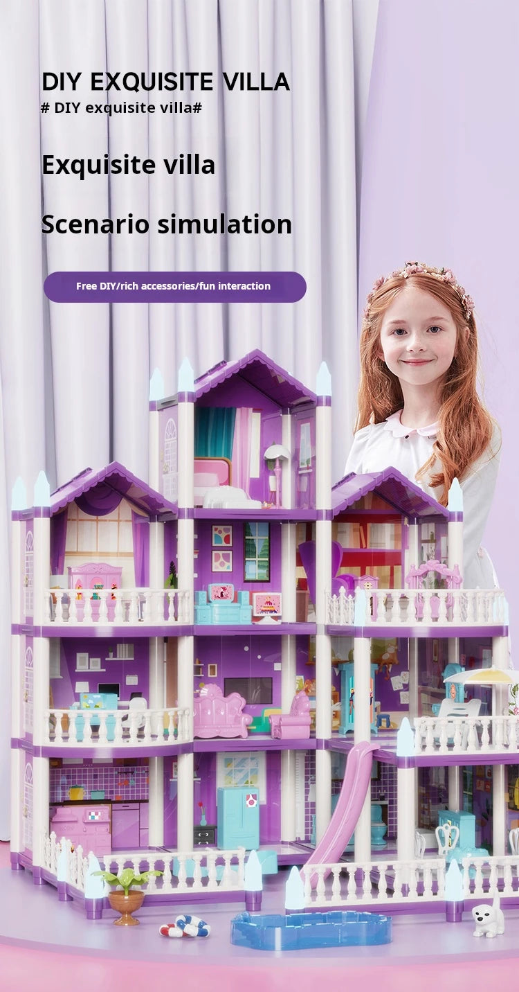 3D DIY Fantasía Princesa Castillo Villa Conjunto de casa de muñecas Juguetes, Juguetes para el hogar para niñas y juguetes para niños 3D