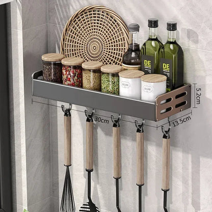 Elegante estante de pared para condimentos de cocina con caja de almacenamiento, estante multifuncional para utensilios domésticos con dispensador de aceite y vinagre