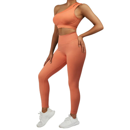 Conjuntos de Yoga de un hombro para mujer, ropa deportiva para gimnasio, mallas de cintura alta, trajes de gimnasio para entrenamiento, ropa deportiva para Fitness, trajes de Yoga