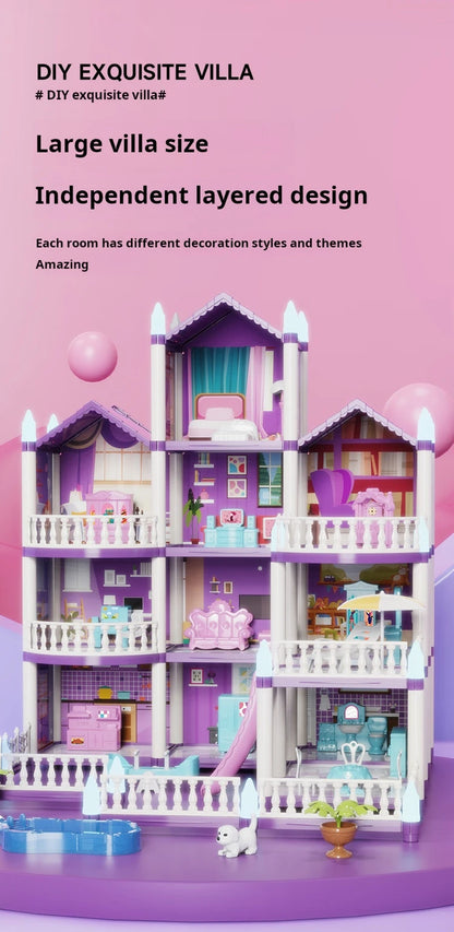 3D DIY Fantasía Princesa Castillo Villa Conjunto de casa de muñecas Juguetes, Juguetes para el hogar para niñas y juguetes para niños 3D