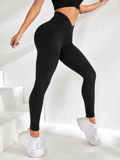 Mallas deportivas para mujer, pantalones elásticos con cintura en V para glúteos de melocotón, pantalones de Fitness con caderas elevadas y cintura alta, pantalones de Yoga ajustados sin costuras