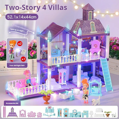 3D DIY Fantasía Princesa Castillo Villa Conjunto de casa de muñecas Juguetes, Juguetes para el hogar para niñas y juguetes para niños 3D