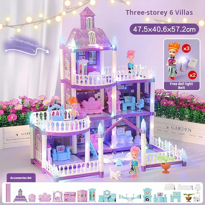 3D DIY Fantasía Princesa Castillo Villa Conjunto de casa de muñecas Juguetes, Juguetes para el hogar para niñas y juguetes para niños 3D