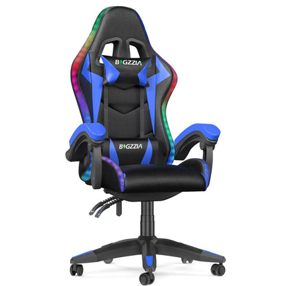 Silla para juegos RGB con luces LED y silla ergonómica para ordenador, silla de oficina con respaldo alto de cuero PU reclinable con reposacabezas