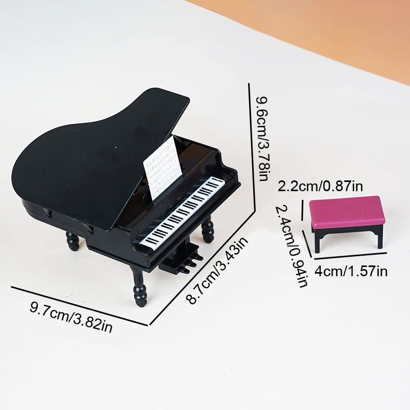 Piano en miniatura para casa de muñecas, modelo de silla de instrumentos con taburete, decoración de muebles de sala de estar, accesorios de juguete, 1:12