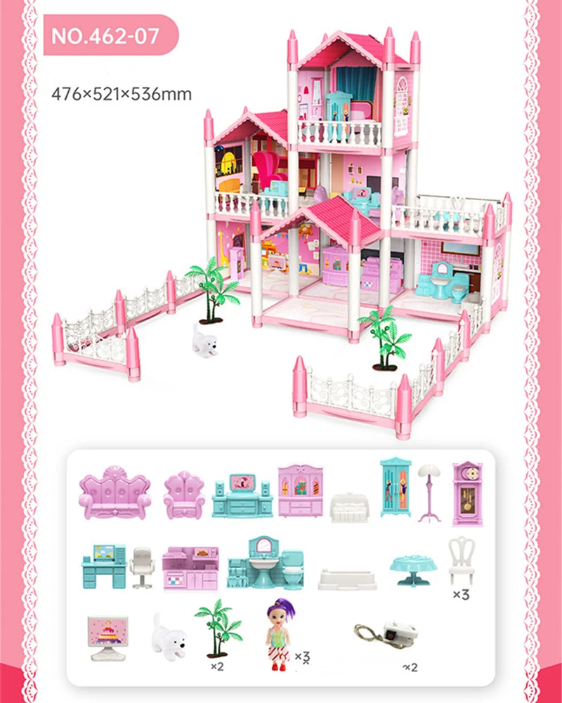 3D DIY sueño princesa Castillo Villa montaje casa de muñecas conjunto juguete niña familia juguete niños música casa de muñecas montaje Villa casa