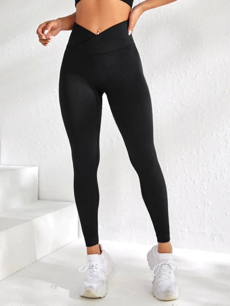 Mallas deportivas para mujer, pantalones elásticos con cintura en V para glúteos de melocotón, pantalones de Fitness con caderas elevadas y cintura alta, pantalones de Yoga ajustados sin costuras