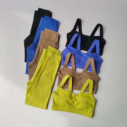 Conjunto de 2 uds de Yoga para mujer, conjunto de traje deportivo, sujetadores deportivos de cintura alta, traje para correr, mallas de secado rápido, traje de Fitness avanzado