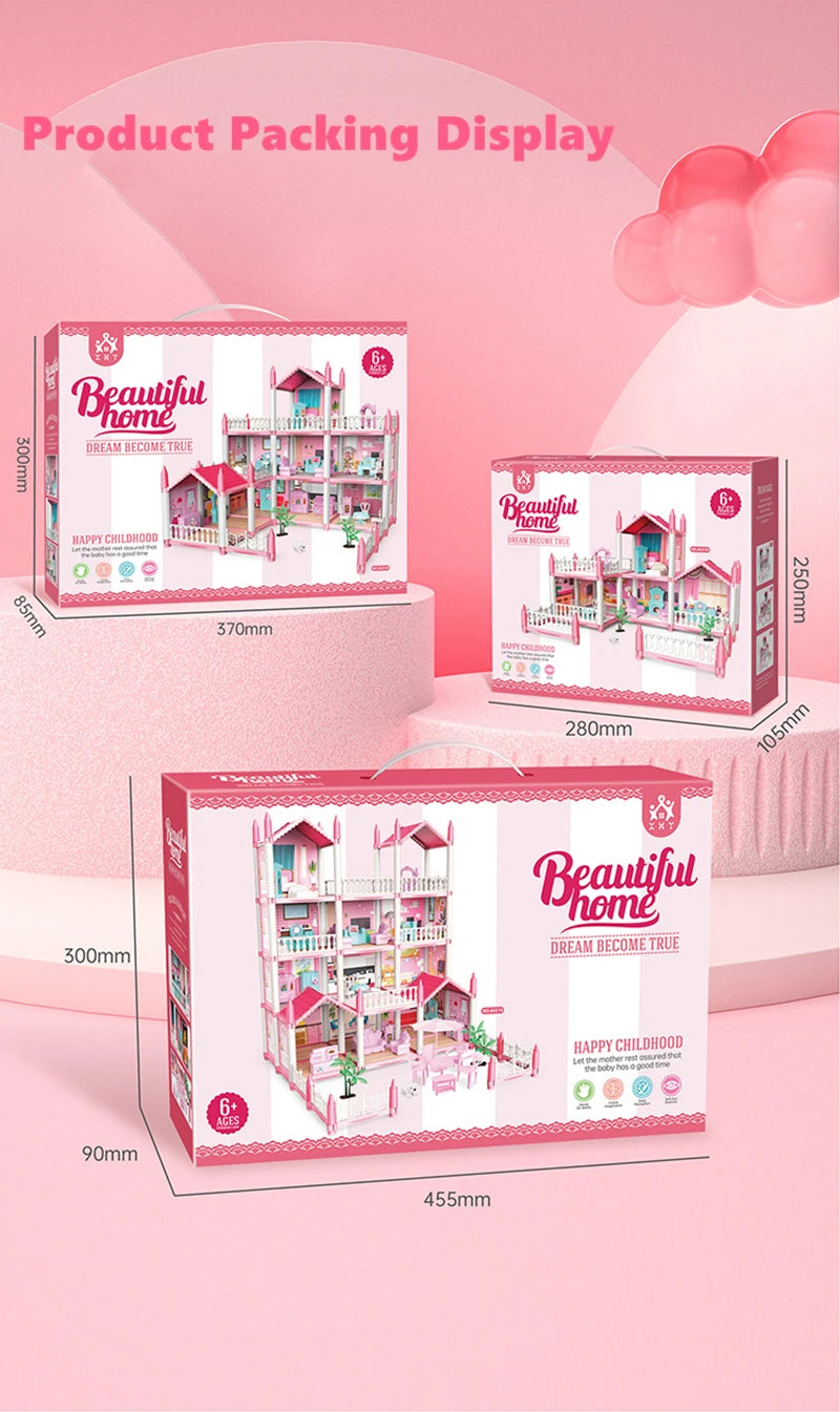 3D DIY sueño princesa Castillo Villa montaje casa de muñecas conjunto juguete niña familia juguete niños música casa de muñecas montaje Villa casa