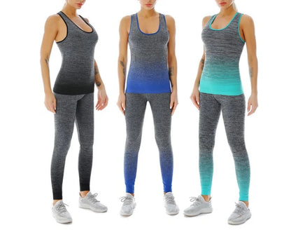 Traje deportivo para mujer, chaleco superelástico con cambio Gradual de Color, pantalones de nueve puntos, ropa deportiva, traje de Yoga, ropa de entrenamiento para mujer