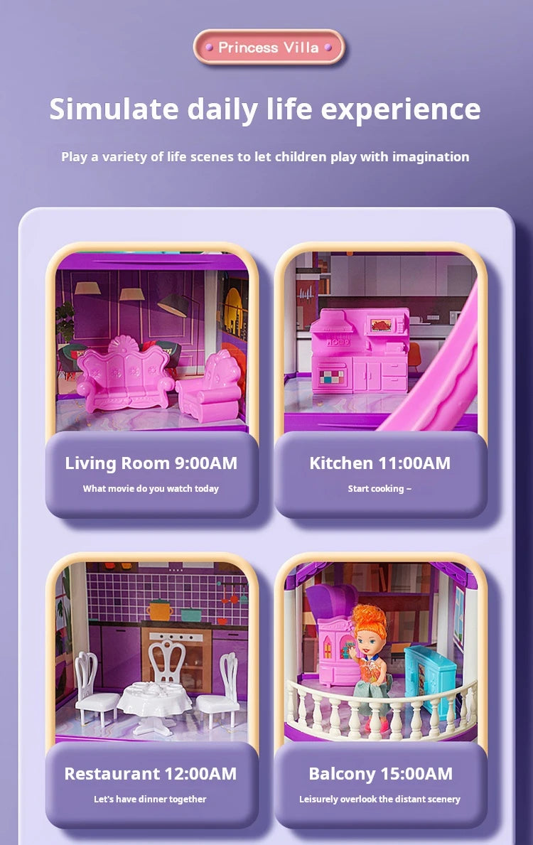 3D DIY Fantasía Princesa Castillo Villa Conjunto de casa de muñecas Juguetes, Juguetes para el hogar para niñas y juguetes para niños 3D