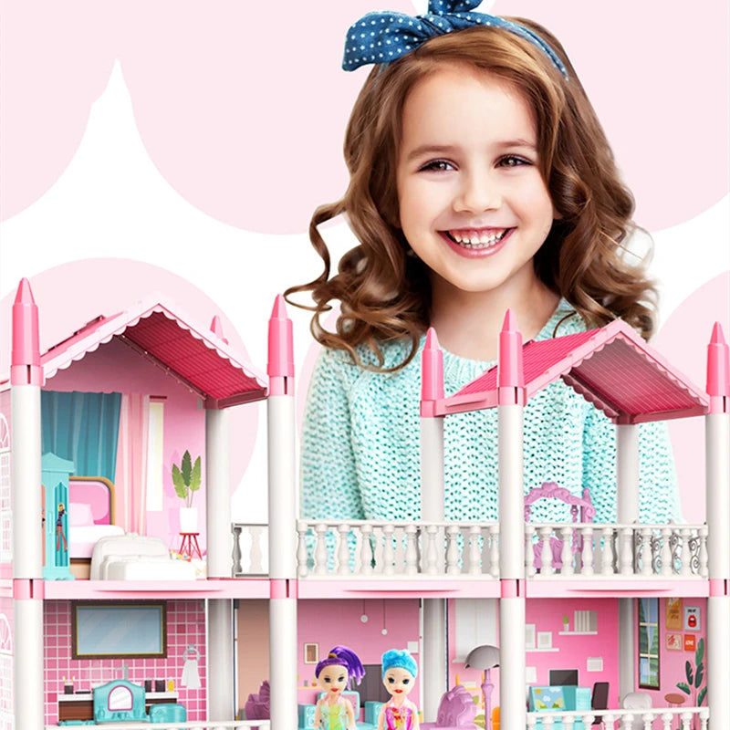 3D DIY sueño princesa Castillo Villa montaje casa de muñecas conjunto juguete niña familia juguete niños música casa de muñecas montaje Villa casa