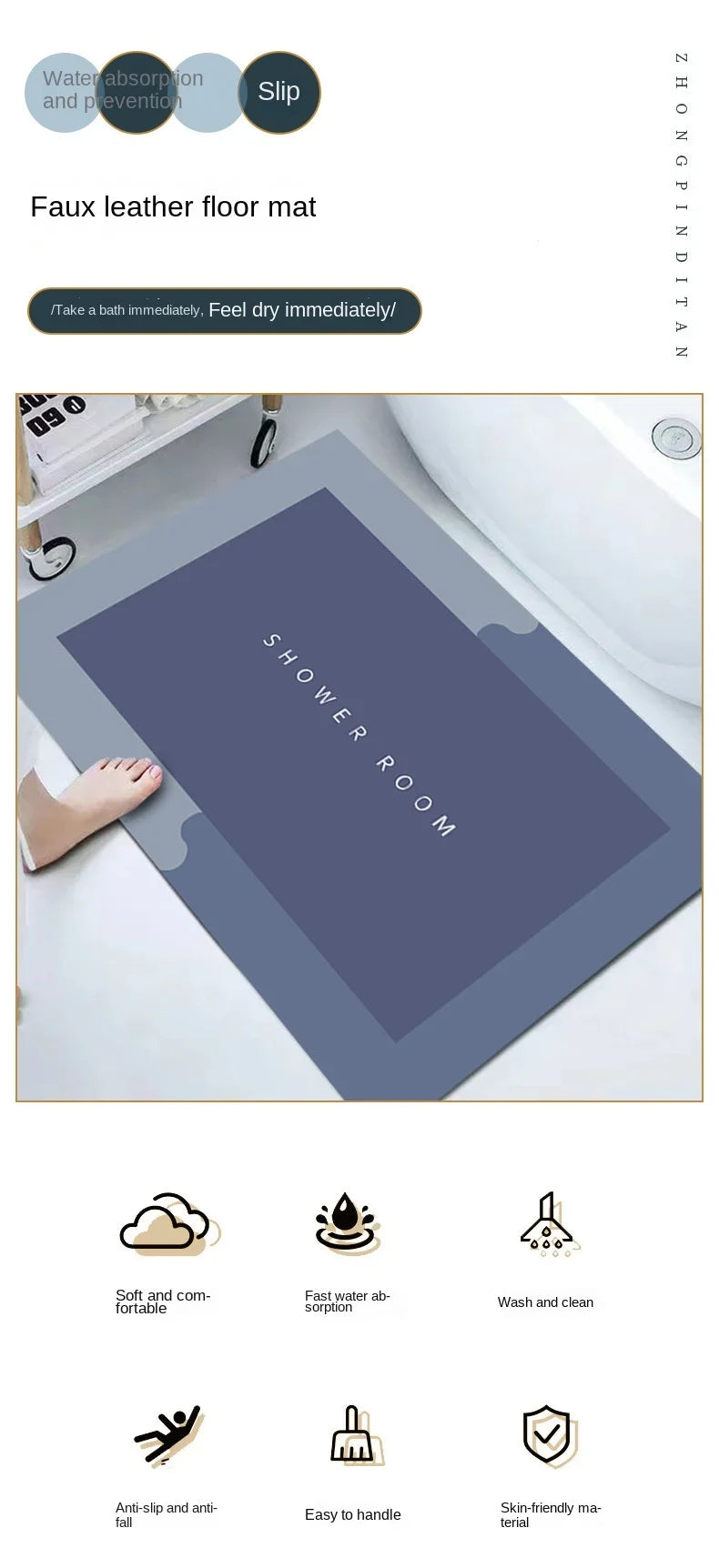 Alfombrilla de baño antideslizante superabsorbente, alfombrilla de tierra de diatomeas, secado rápido, decoración del hogar