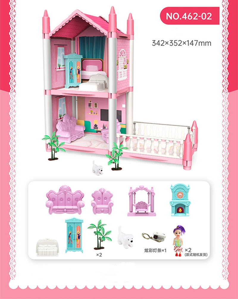 3D DIY sueño princesa Castillo Villa montaje casa de muñecas conjunto juguete niña familia juguete niños música casa de muñecas montaje Villa casa