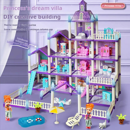 3D DIY Fantasía Princesa Castillo Villa Conjunto de casa de muñecas Juguetes, Juguetes para el hogar para niñas y juguetes para niños 3D