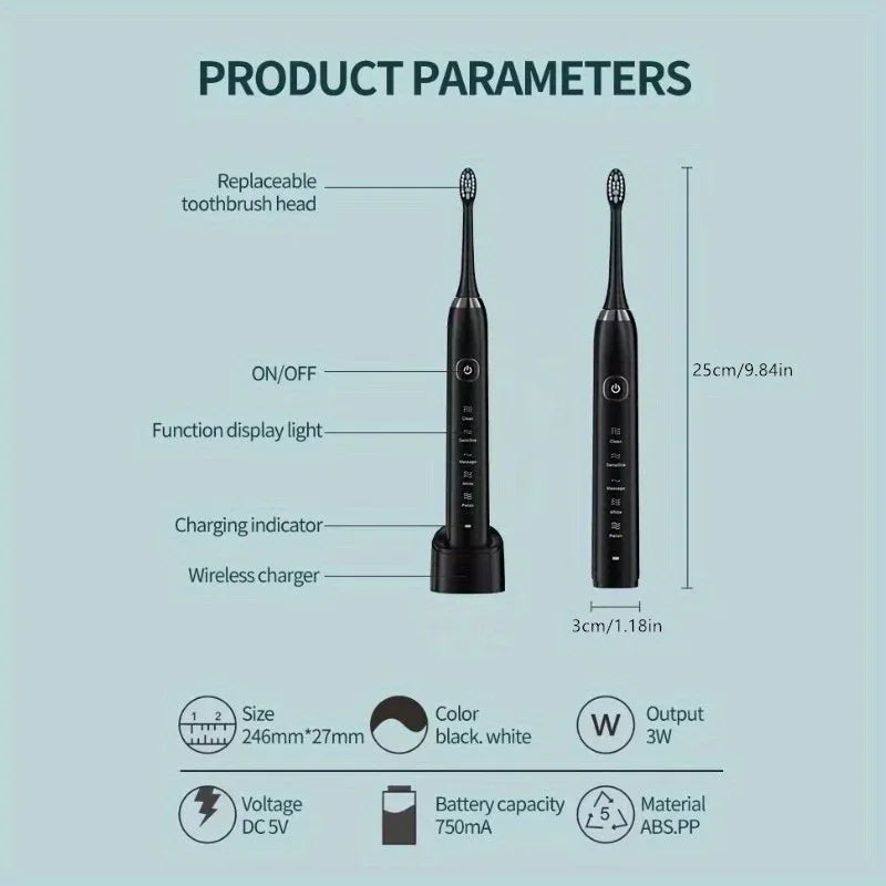 Cepillo de dientes eléctrico S100, cabezales recargables, blanqueador eléctrico portátil con soporte y estuche de viaje