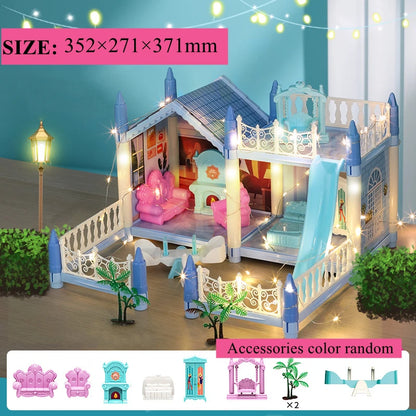 Casa de muñecas para niñas pequeñas, casa de muñecas grande con 4 muñecas, muebles, accesorios, luces LED, juguete de Casa de ensueño de princesa de 4 pisos