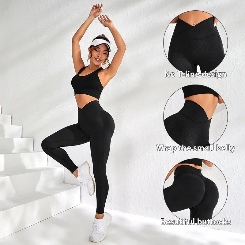 Mallas deportivas para mujer, pantalones elásticos con cintura en V para glúteos de melocotón, pantalones de Fitness con caderas elevadas y cintura alta, pantalones de Yoga ajustados sin costuras