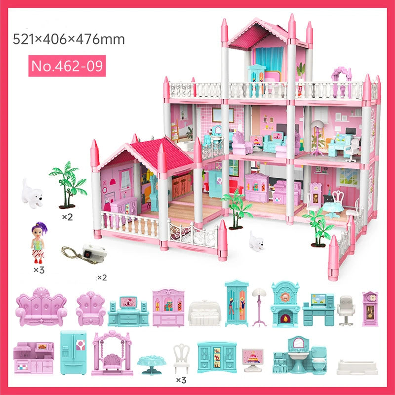 3D DIY sueño princesa Castillo Villa montaje casa de muñecas conjunto juguete niña familia juguete niños música casa de muñecas montaje Villa casa