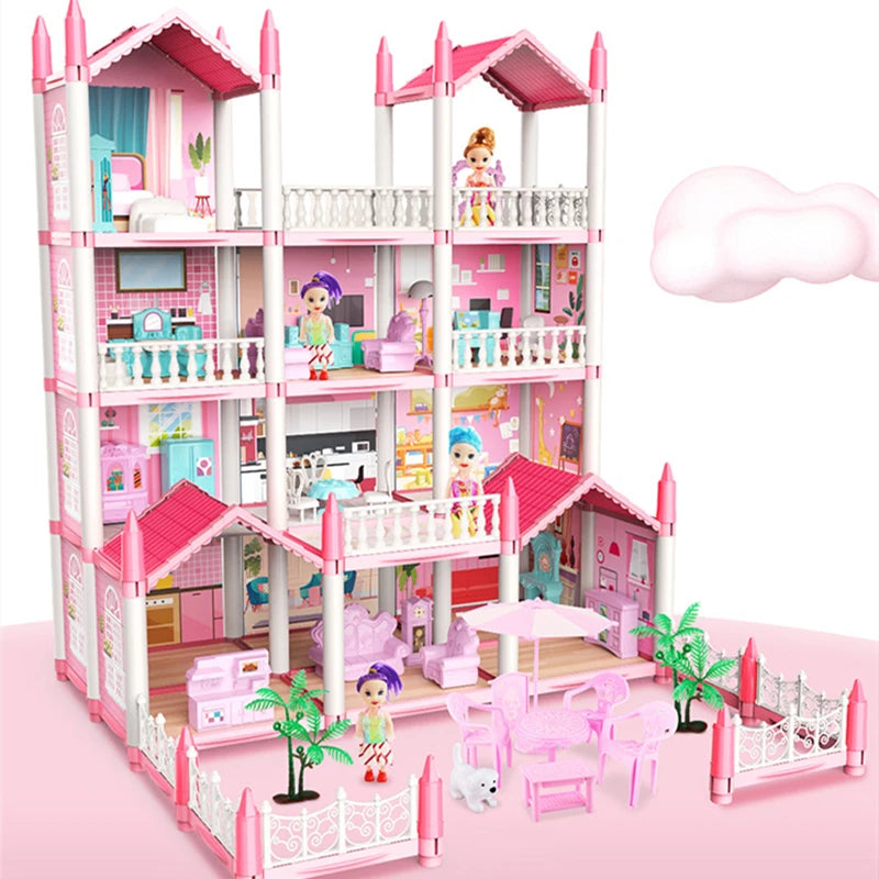 3D DIY sueño princesa Castillo Villa montaje casa de muñecas conjunto juguete niña familia juguete niños música casa de muñecas montaje Villa casa