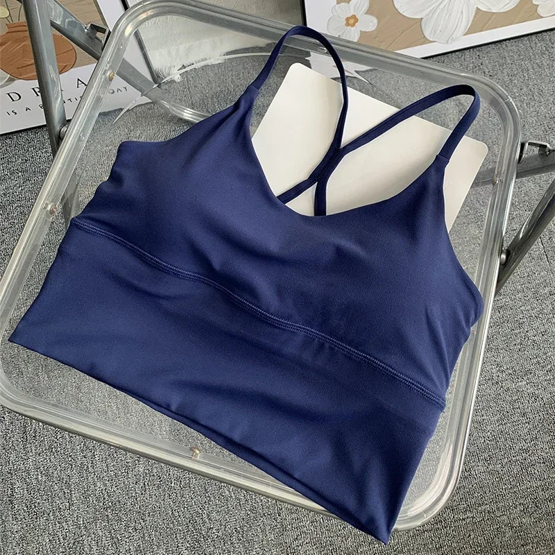 Moda Sexy espalda cruzada pequeña Sling ropa interior de Yoga mujeres transpirable a prueba de golpes gimnasio Fitness correr deporte Crop Tops chaleco atlético