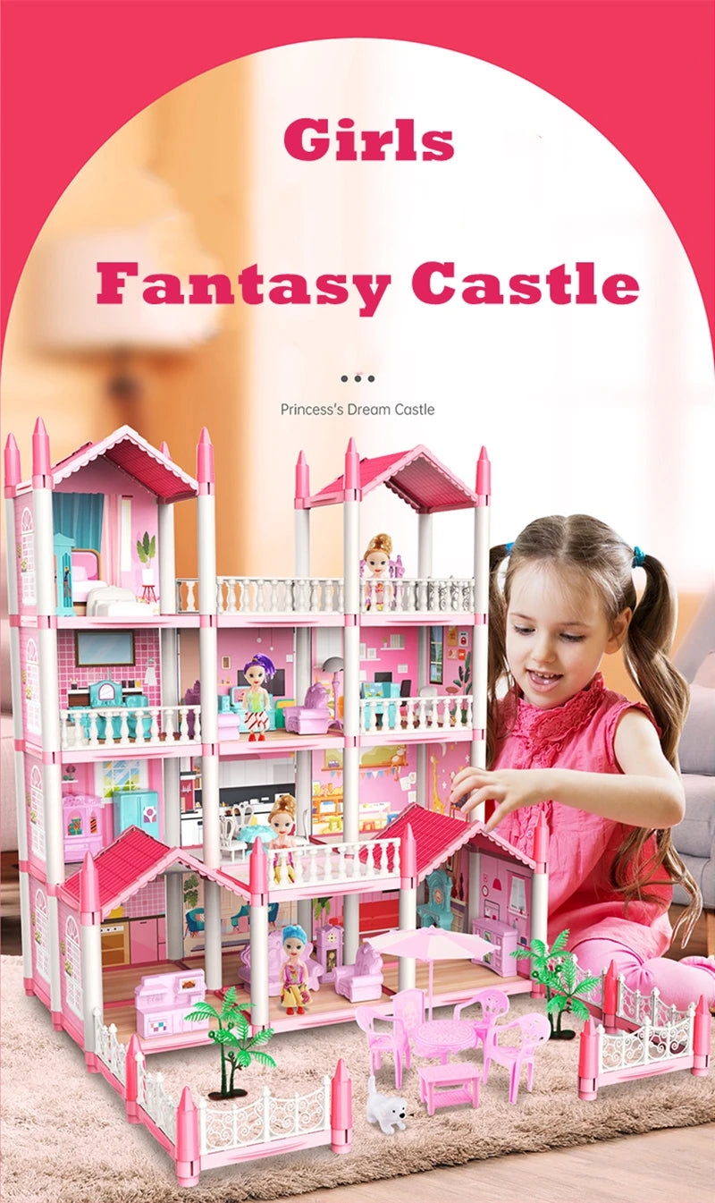 3D DIY sueño princesa Castillo Villa montaje casa de muñecas conjunto juguete niña familia juguete niños música casa de muñecas montaje Villa casa