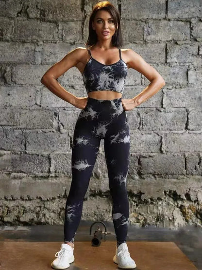 Tie Dye-chándal de Yoga para mujer, conjuntos de Fitness y Yoga, ropa deportiva, sujetador de entrenamiento + Leggings de cintura alta, ropa de gimnasio, trajes deportivos sin costuras