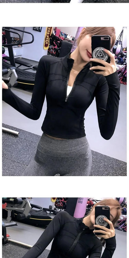 Chaqueta deportiva de Fitness para mujer, chaqueta de manga larga con cremallera, ropa de Yoga de entrenamiento de secado rápido, Top transpirable de verano