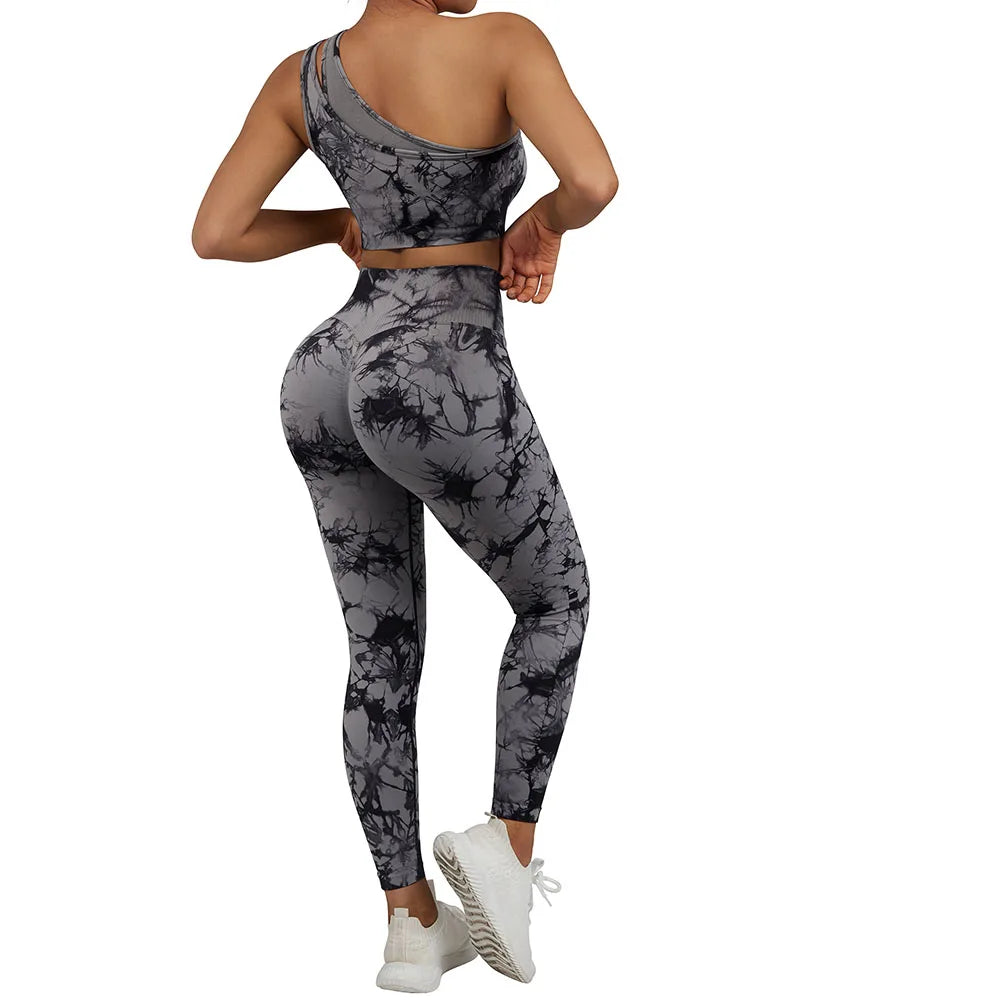 Conjuntos de Yoga de un hombro para mujer, ropa deportiva para gimnasio, mallas de cintura alta, trajes de gimnasio para entrenamiento, ropa deportiva para Fitness, trajes de Yoga