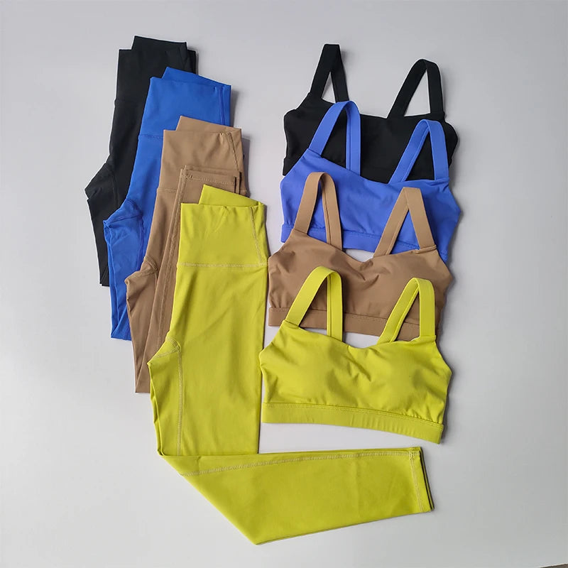 Conjunto de 2 uds de Yoga para mujer, conjunto de traje deportivo, sujetadores deportivos de cintura alta, traje para correr, mallas de secado rápido, traje de Fitness avanzado