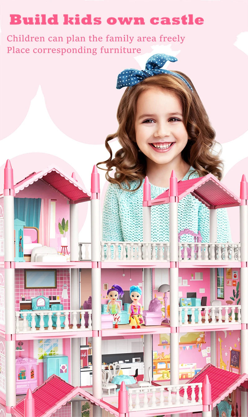 3D DIY sueño princesa Castillo Villa montaje casa de muñecas conjunto juguete niña familia juguete niños música casa de muñecas montaje Villa casa