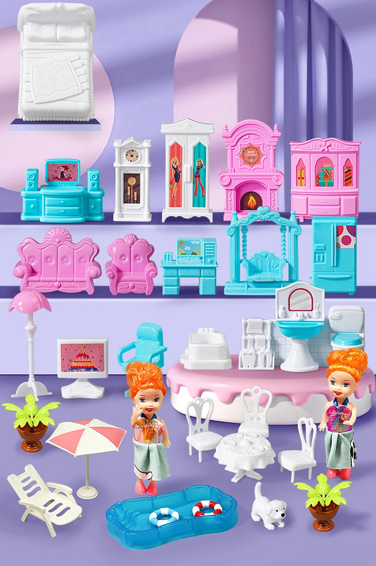 3D DIY Fantasía Princesa Castillo Villa Conjunto de casa de muñecas Juguetes, Juguetes para el hogar para niñas y juguetes para niños 3D