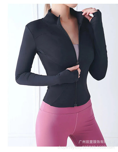 Chaqueta deportiva de Fitness para mujer, chaqueta de manga larga con cremallera, ropa de Yoga de entrenamiento de secado rápido, Top transpirable de verano