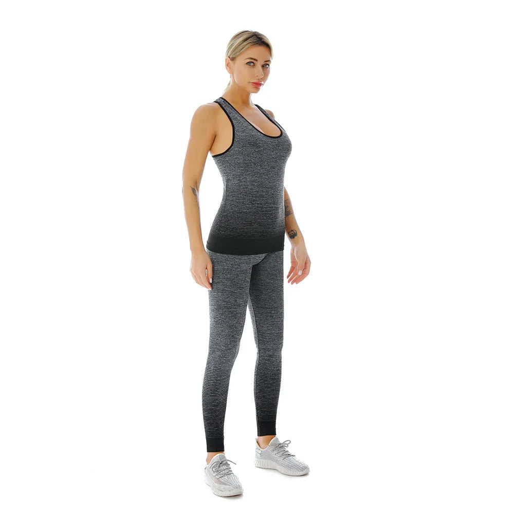 Traje deportivo para mujer, chaleco superelástico con cambio Gradual de Color, pantalones de nueve puntos, ropa deportiva, traje de Yoga, ropa de entrenamiento para mujer