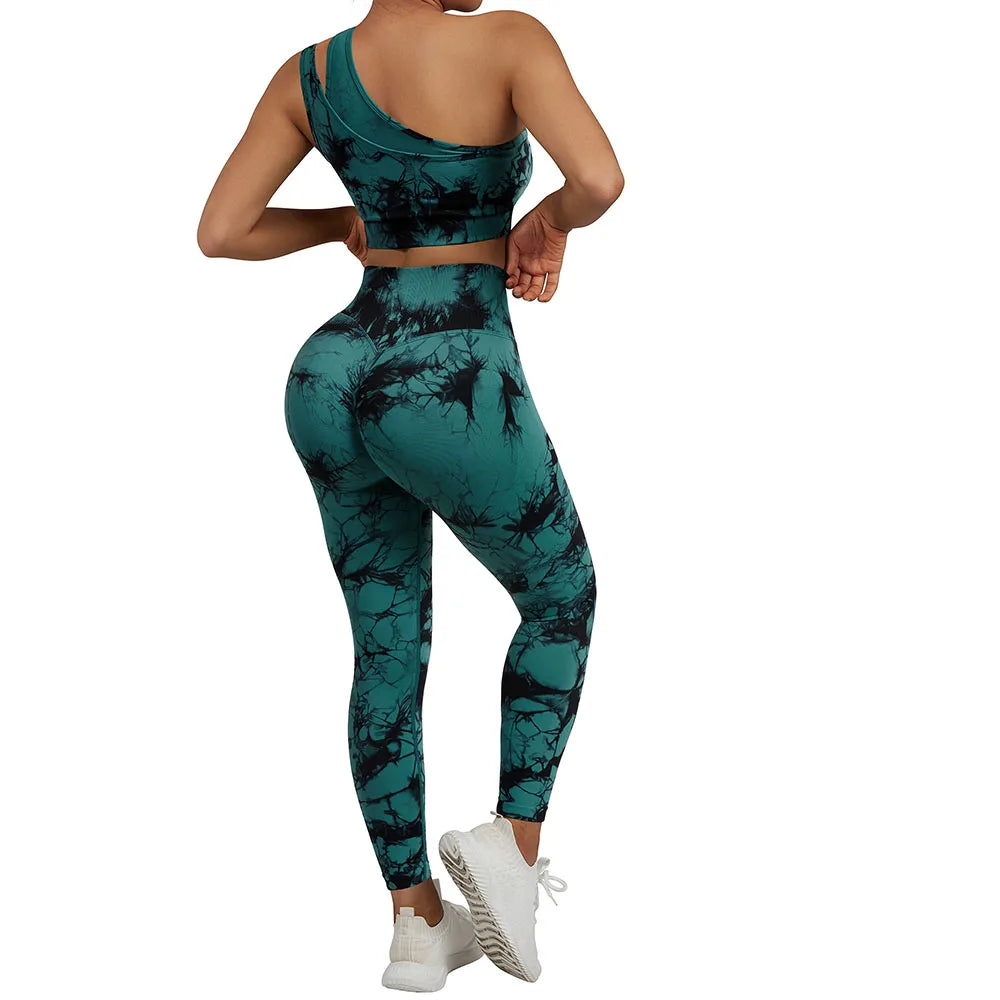 Conjuntos de Yoga de un hombro para mujer, ropa deportiva para gimnasio, mallas de cintura alta, trajes de gimnasio para entrenamiento, ropa deportiva para Fitness, trajes de Yoga