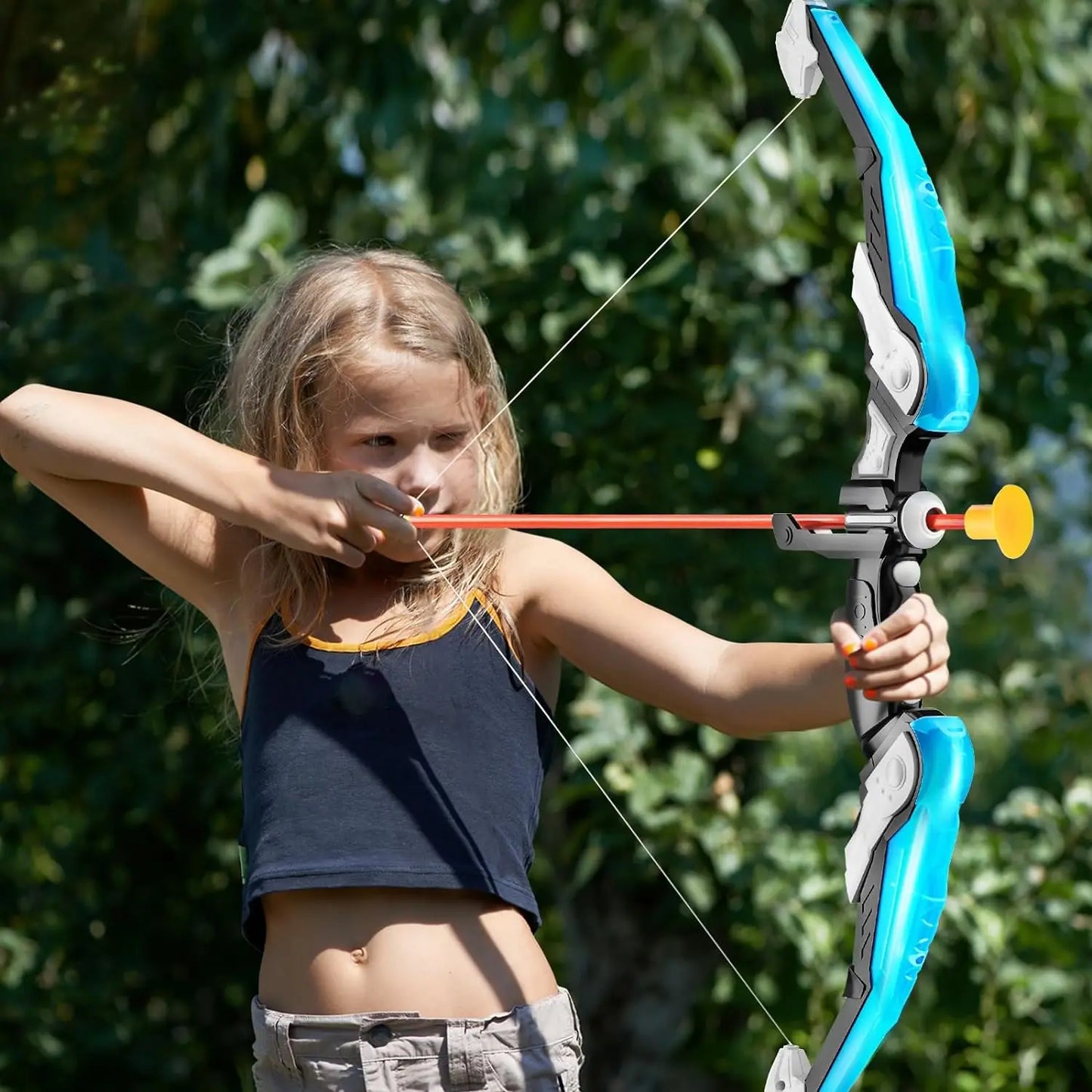 Juego de arco y flecha para niños, juego de juguetes de tiro con arco con luz LED para niños de 4 a 8 a 12 años, con 10 flechas de ventosa, objetivo y carnada