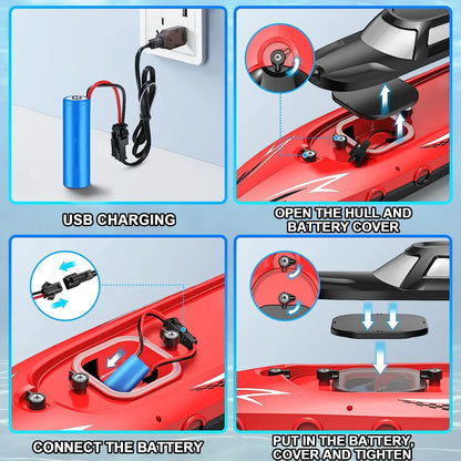 Barco de Control remoto transfronterizo, juguete eléctrico con carga de 2,4G, barco de Control remoto, pulpa de doble espiral, Control remoto de agua de alta velocidad