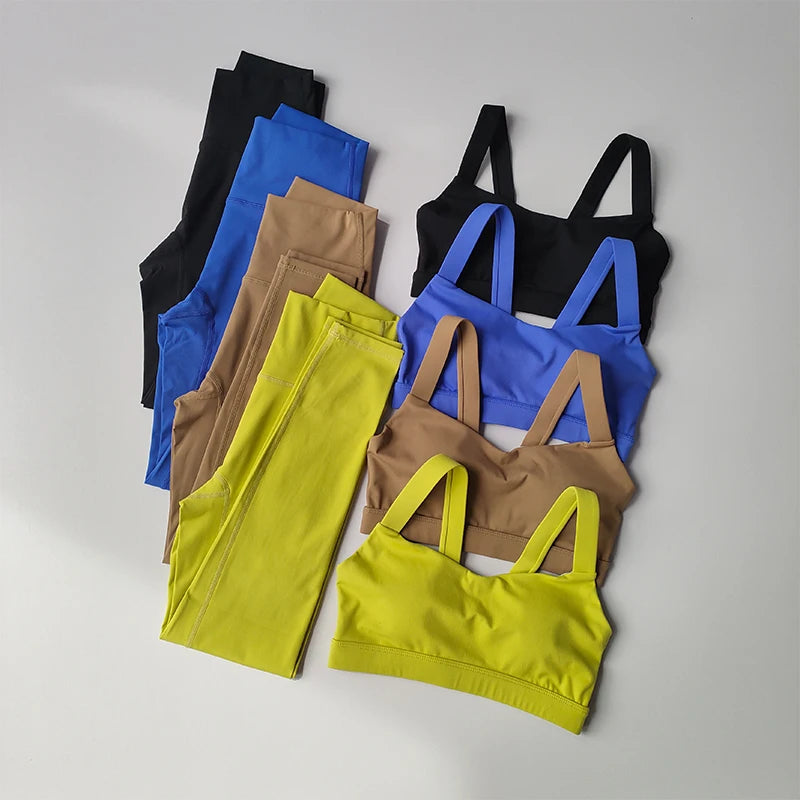 Conjunto de 2 uds de Yoga para mujer, conjunto de traje deportivo, sujetadores deportivos de cintura alta, traje para correr, mallas de secado rápido, traje de Fitness avanzado